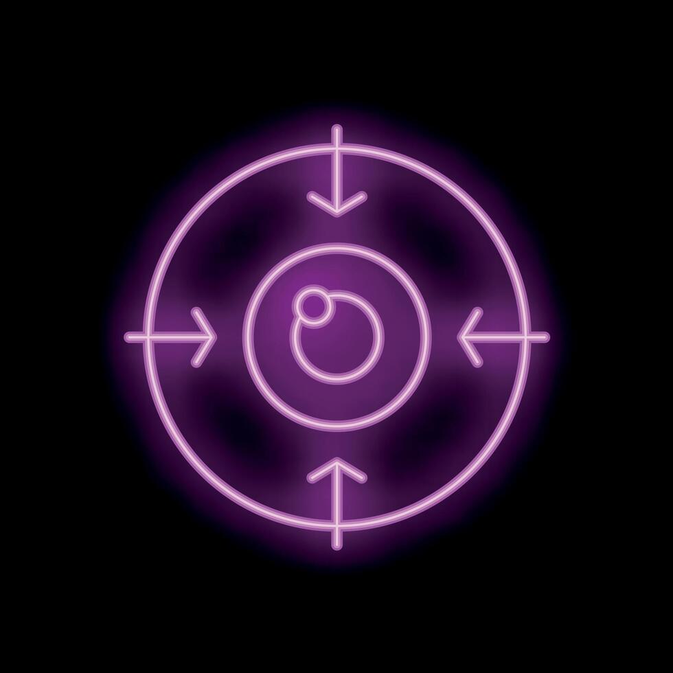Neon icon of eye surrounded by arrows representing focus on goal vector