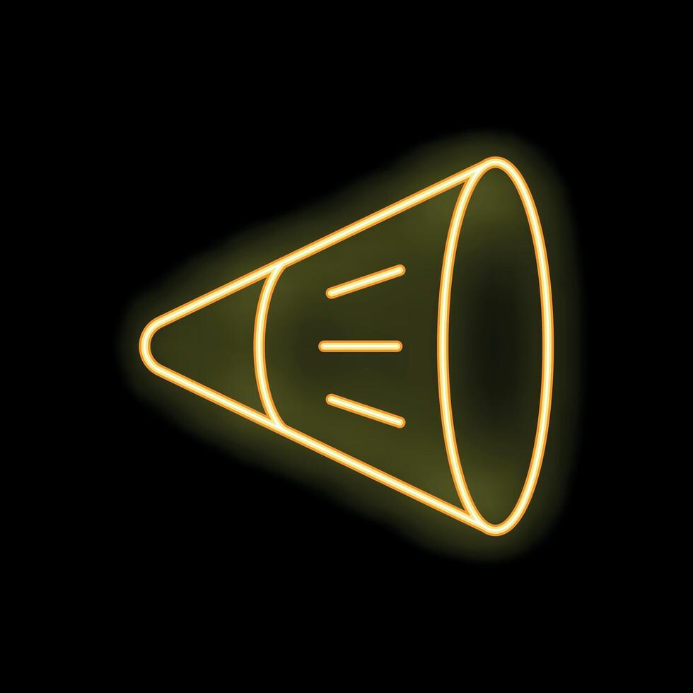 Yellow neon sign of loudspeaker glowing on black background vector