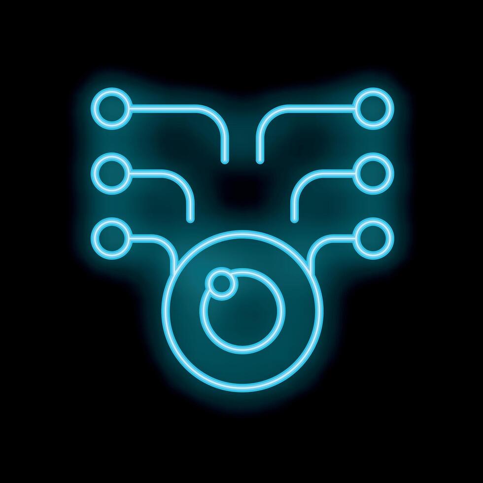 Neon eye symbolising artificial intelligence connecting to a network vector