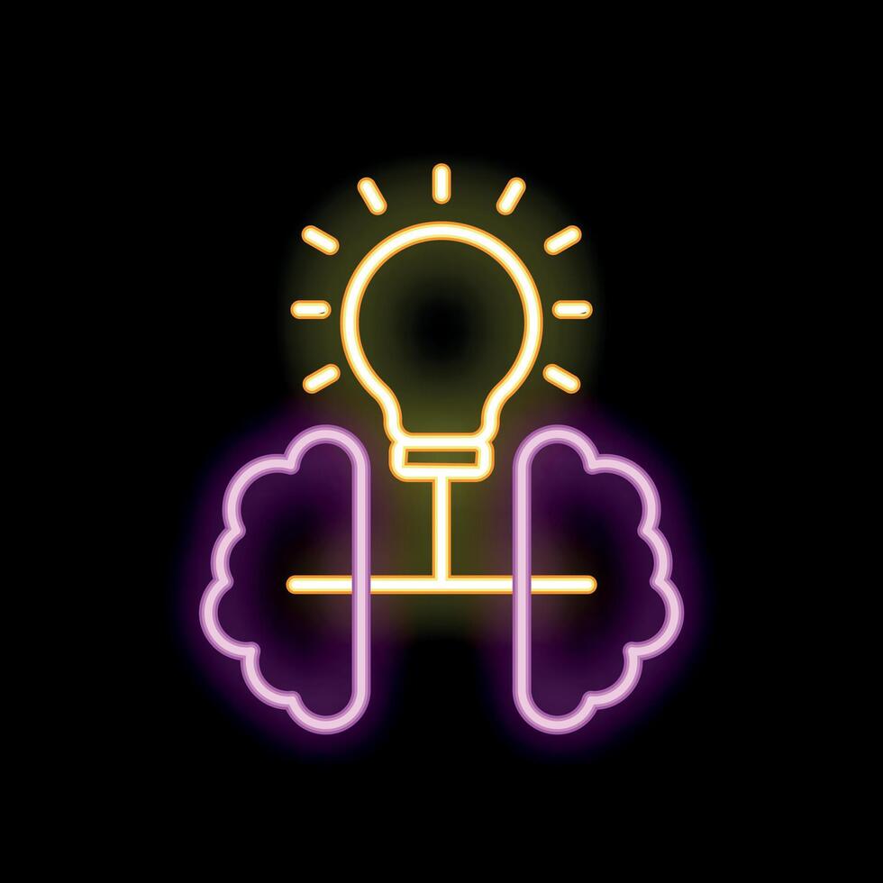 Neon sign representing brain connecting with light bulb for idea generation vector