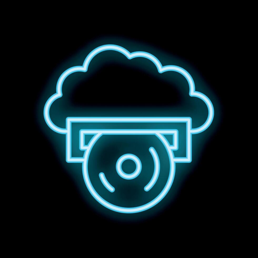 Neon cloud computing icon showing data storage with cd and cloud vector