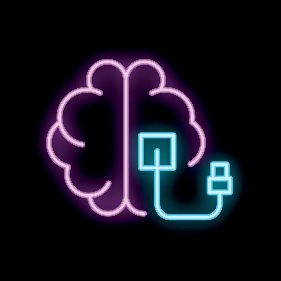 Neon brain connecting with a plug depicting artificial intelligence vector