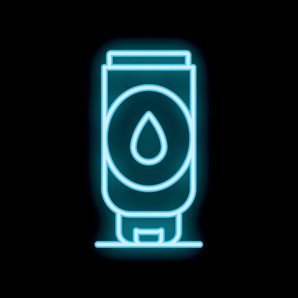 Blue neon icon of water filter cartridge replacing on black background vector