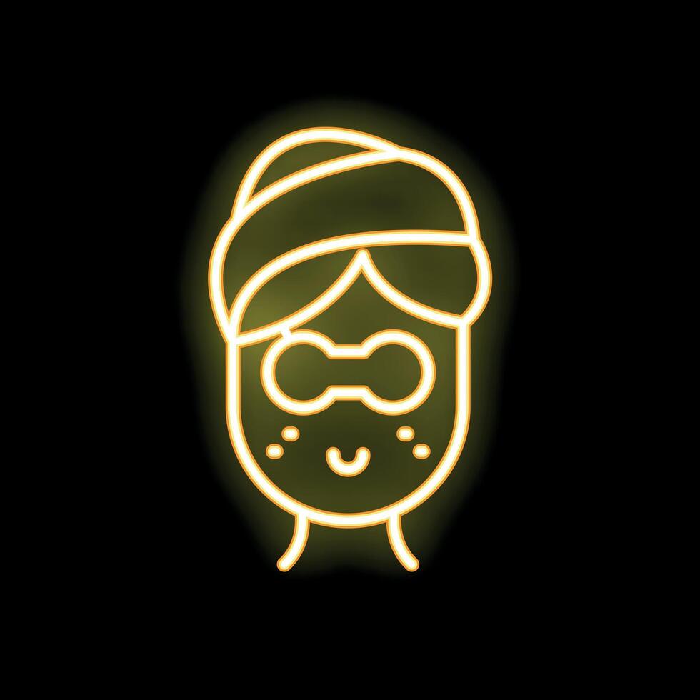 Woman wearing cosmetic mask neon light sign on black background vector