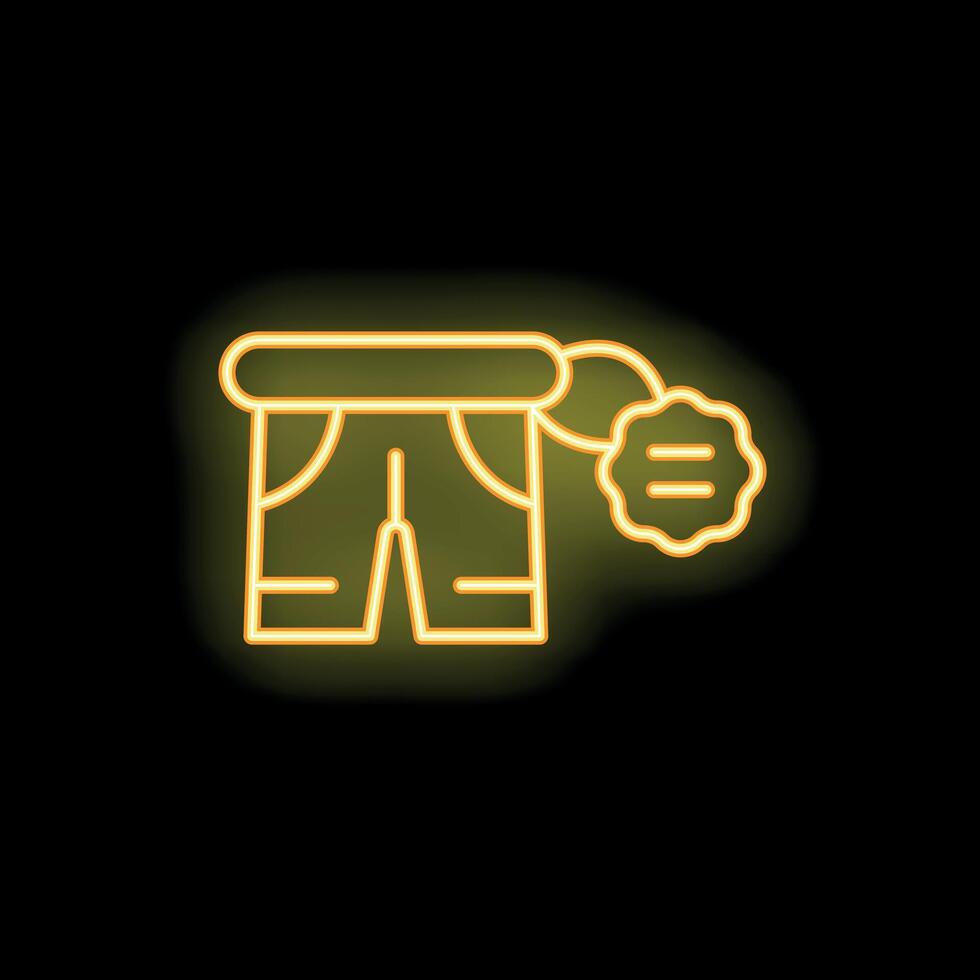 Neon yellow glowing icon of short trousers with discount price tag vector