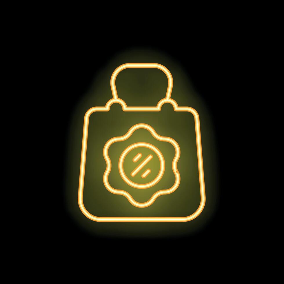 Yellow neon sign of shopping bag with quality guarantee on black background vector