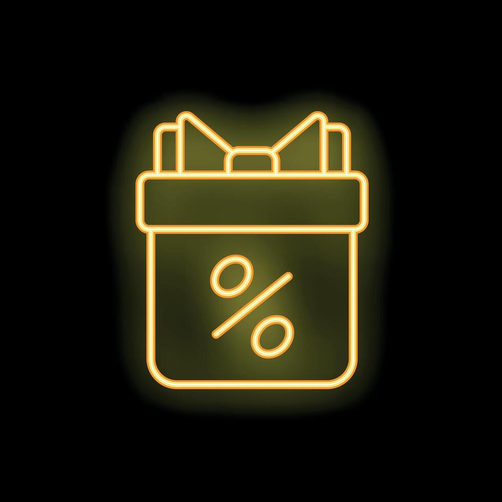 Neon yellow gift box with percentage symbol for sales and discounts vector