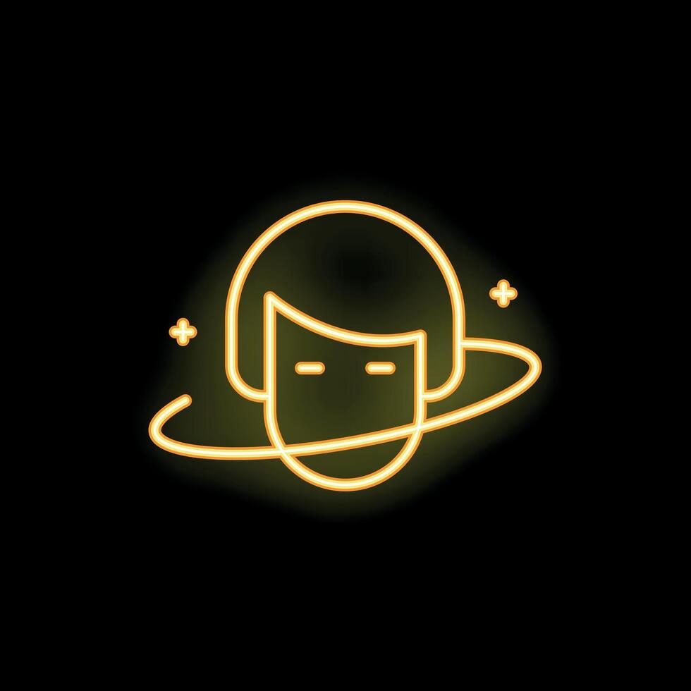Neon icon of a human head surrounded by a planet ring symbolizing knowledge vector