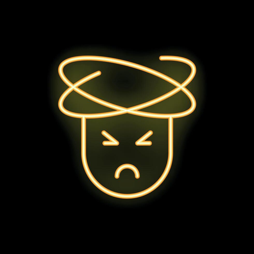 Neon sign of confused man feeling dizzy with cross eyes vector