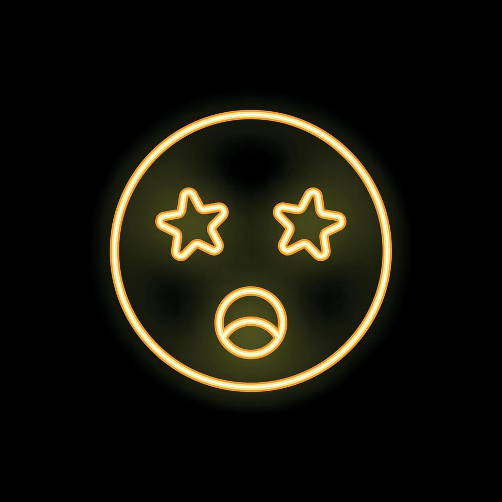 Neon emoticon showing starry eyed surprise expression vector