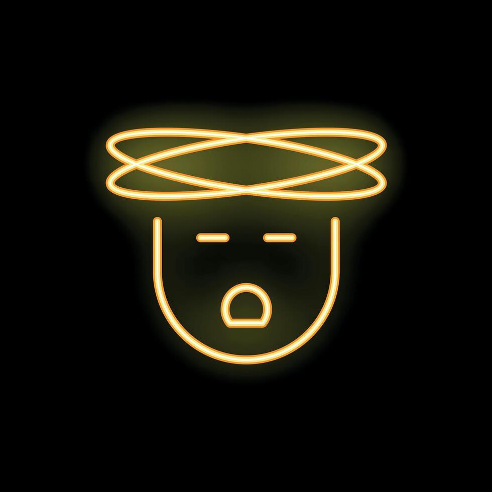Shocked man feeling dizzy with neon yellow rings around head vector