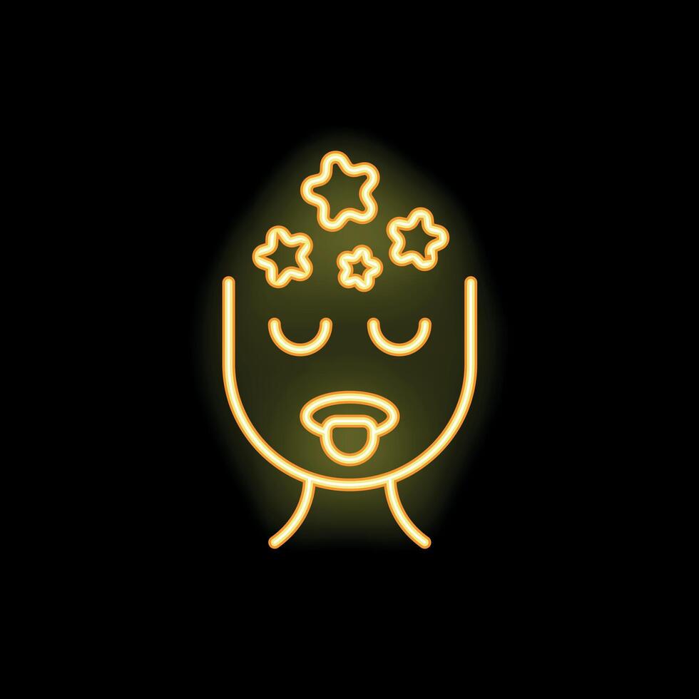 Neon icon of baby sleeping peacefully with stars above head vector