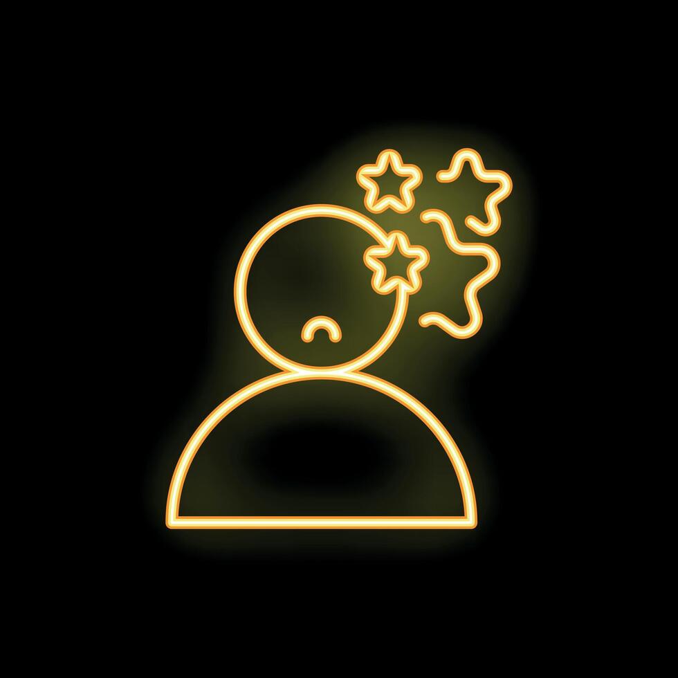 Neon icon of person feeling dizzy with stars spinning vector