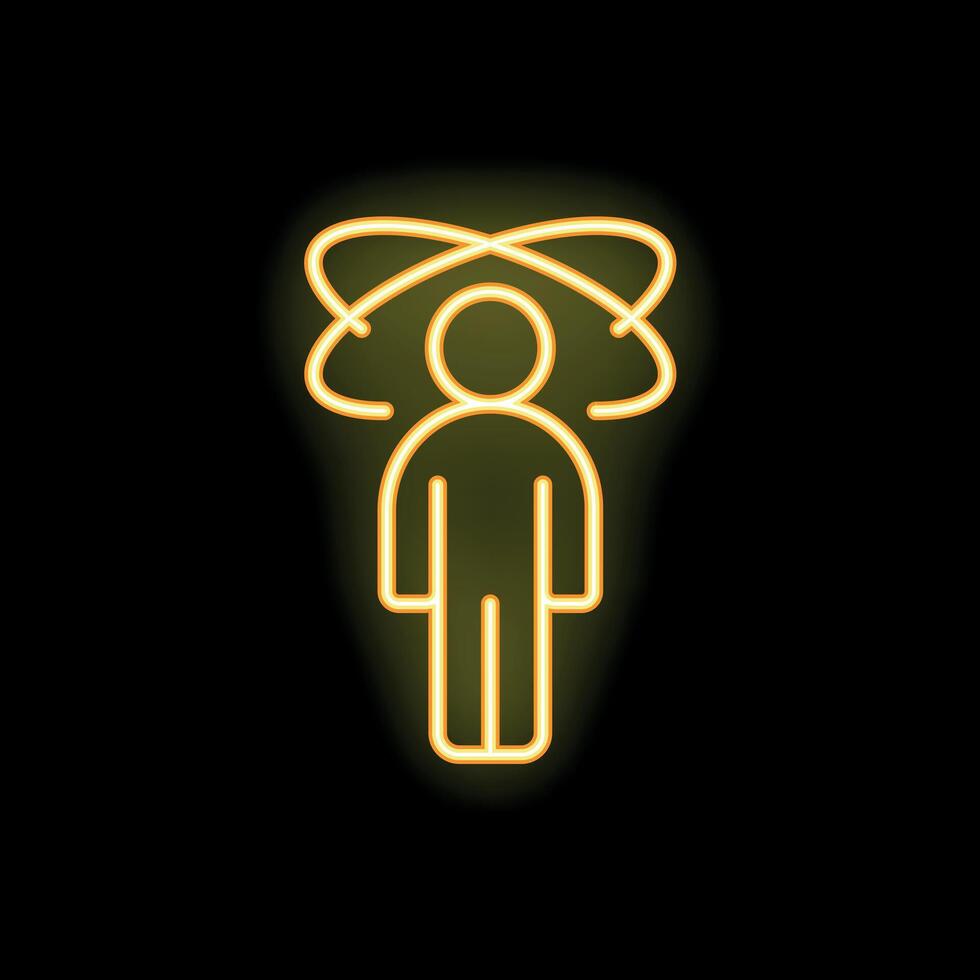 Neon sign of a person thinking with electrons orbiting head vector