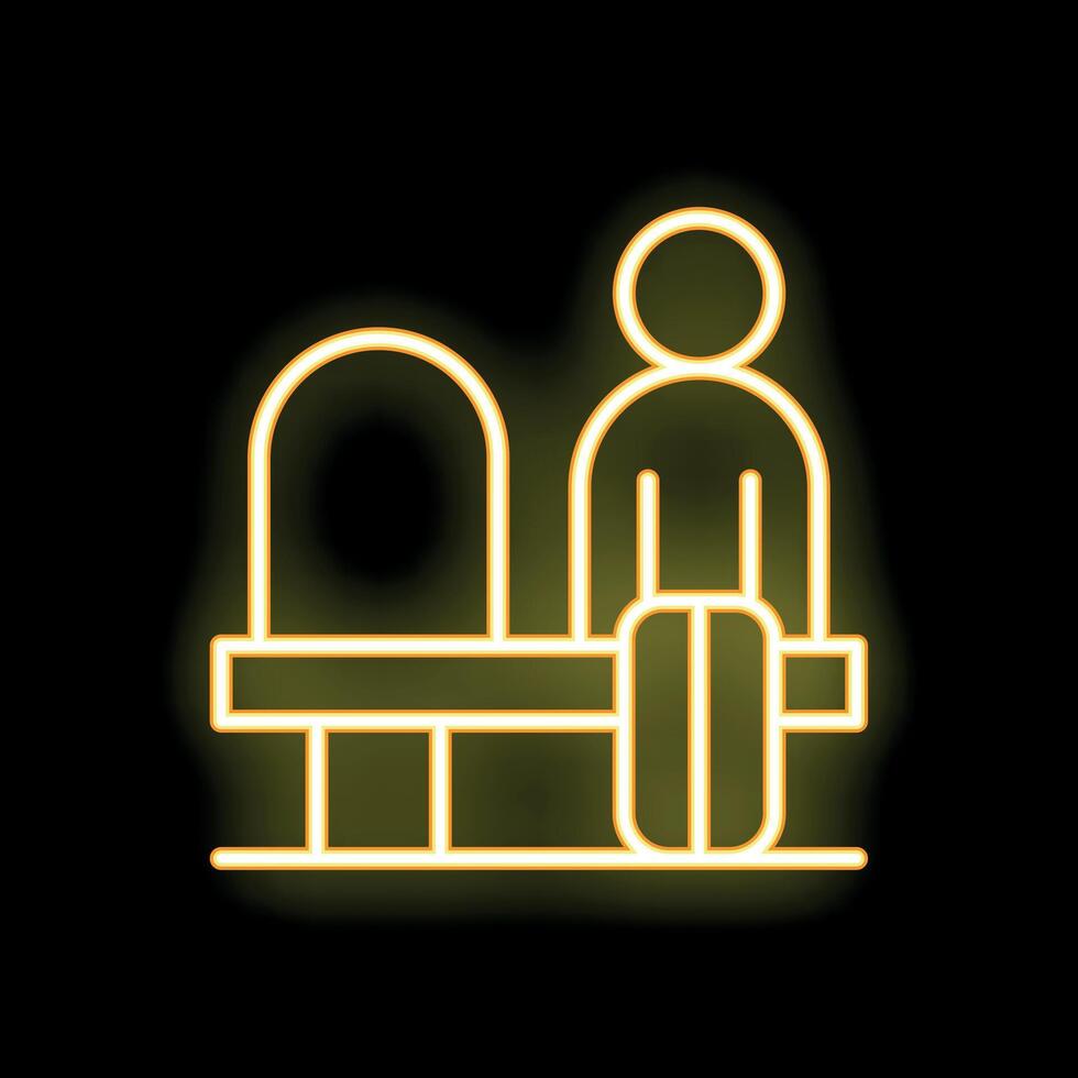Passenger waiting for train in subway station neon icon vector
