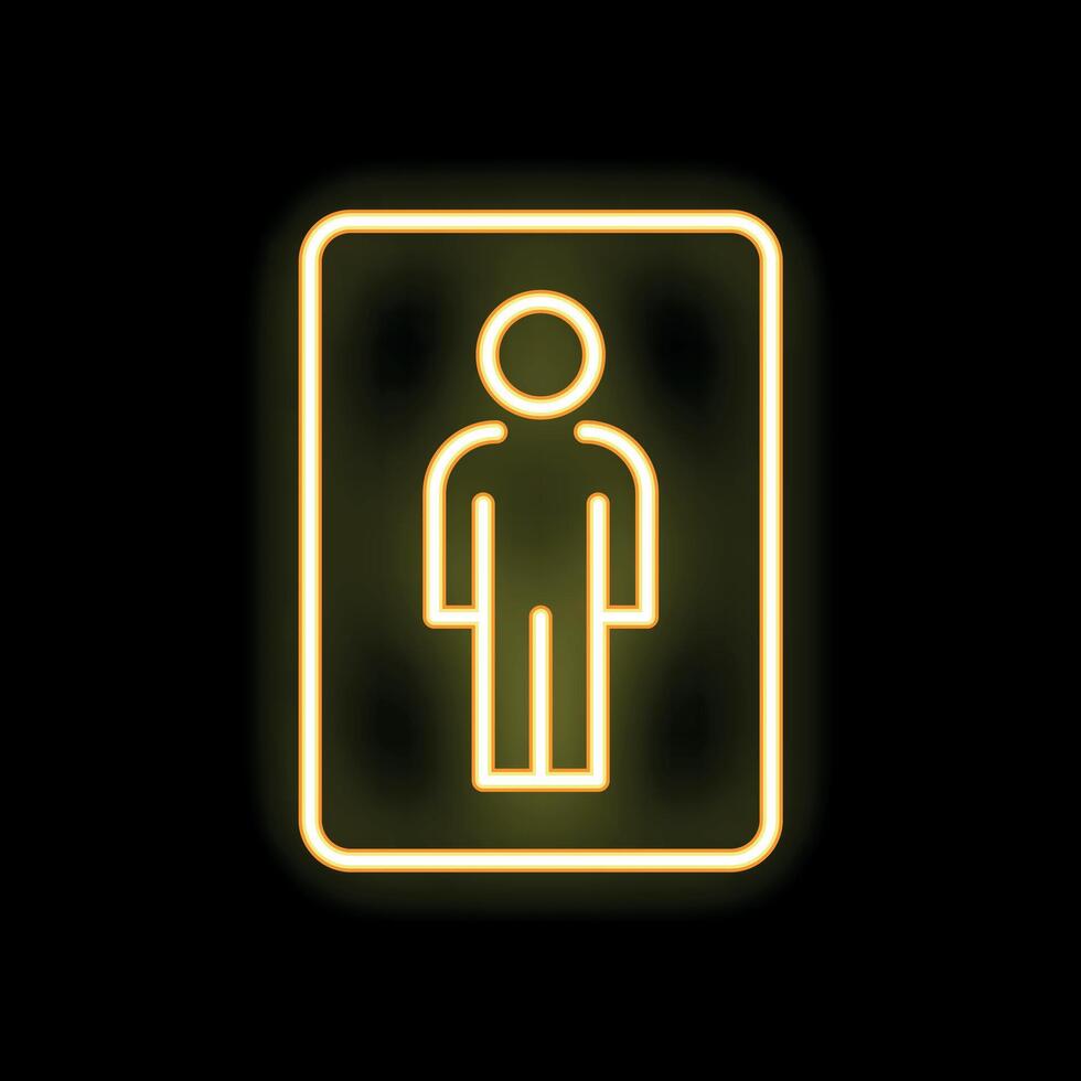 Neon yellow stick figure standing in frame glowing on black background vector
