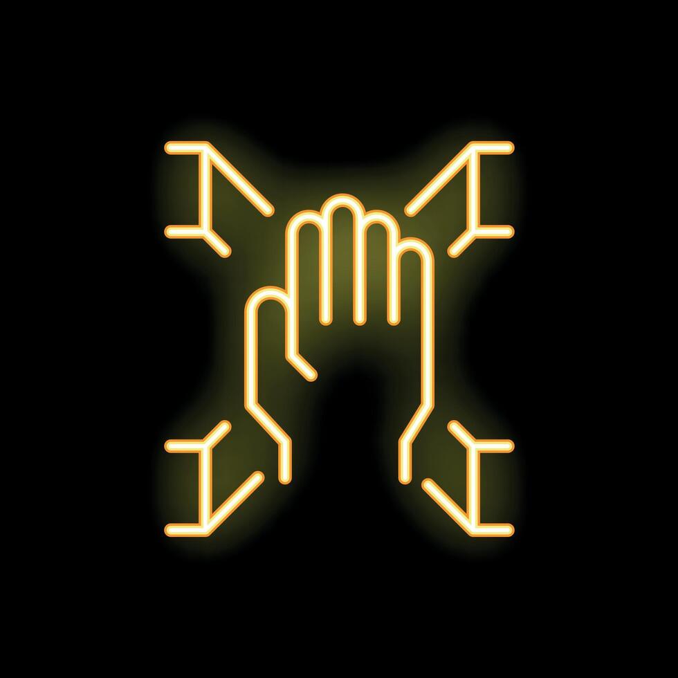 Neon yellow hand touching futuristic interface icon vector