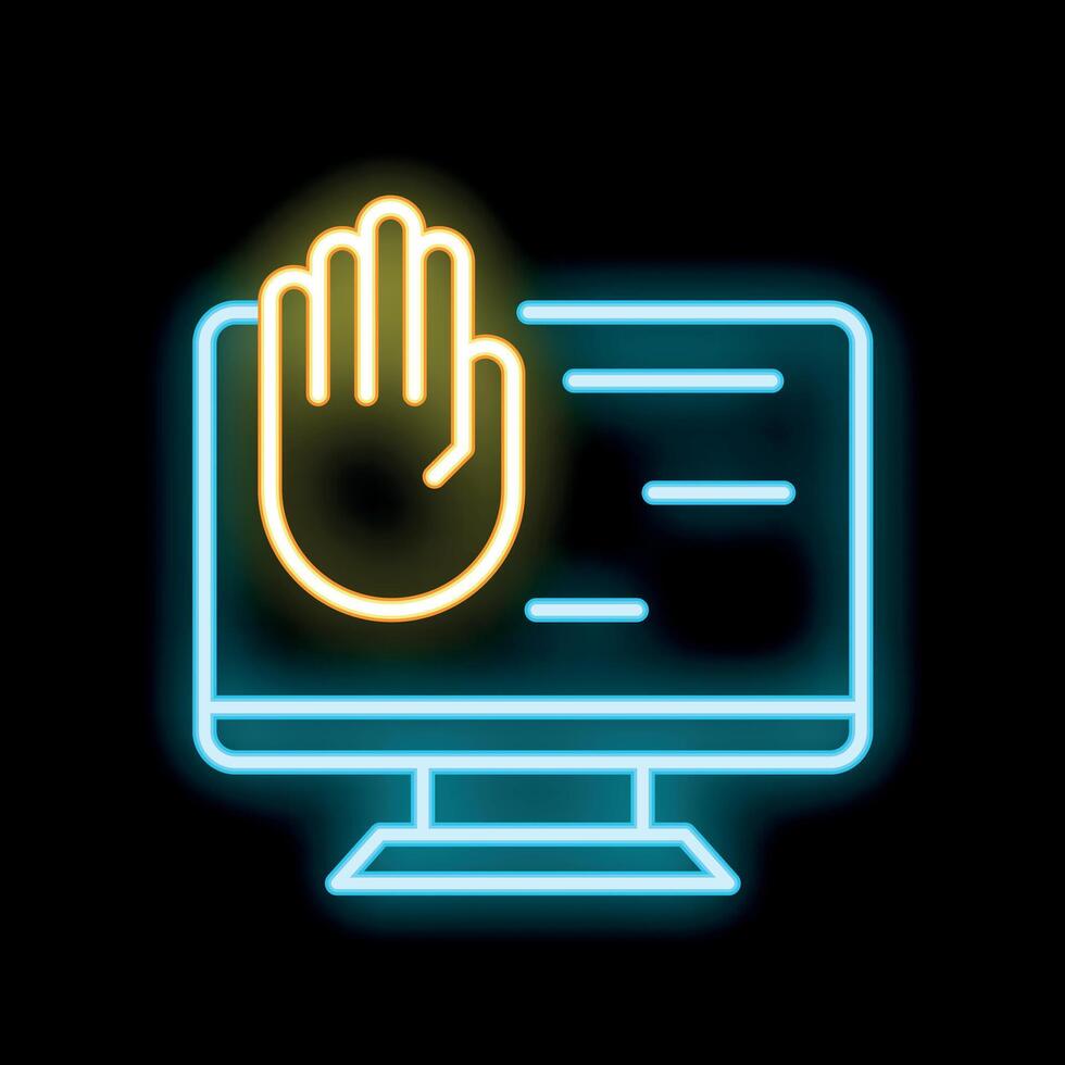 Neon sign showing hand blocking content on computer screen vector
