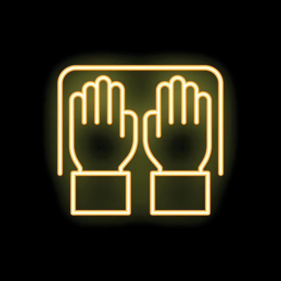 Neon sign of two hands touching a transparent interactive surface vector