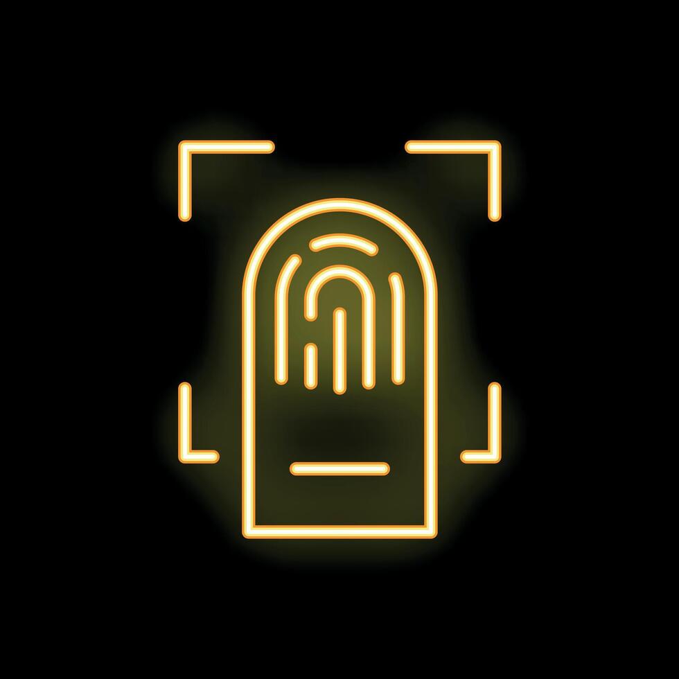 Neon icon of fingerprint scanning technology on black background vector