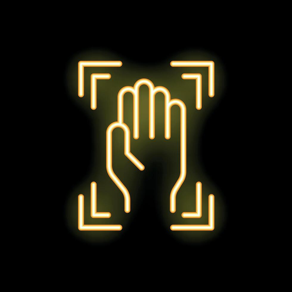 Neon icon of hand scanning for security access control vector