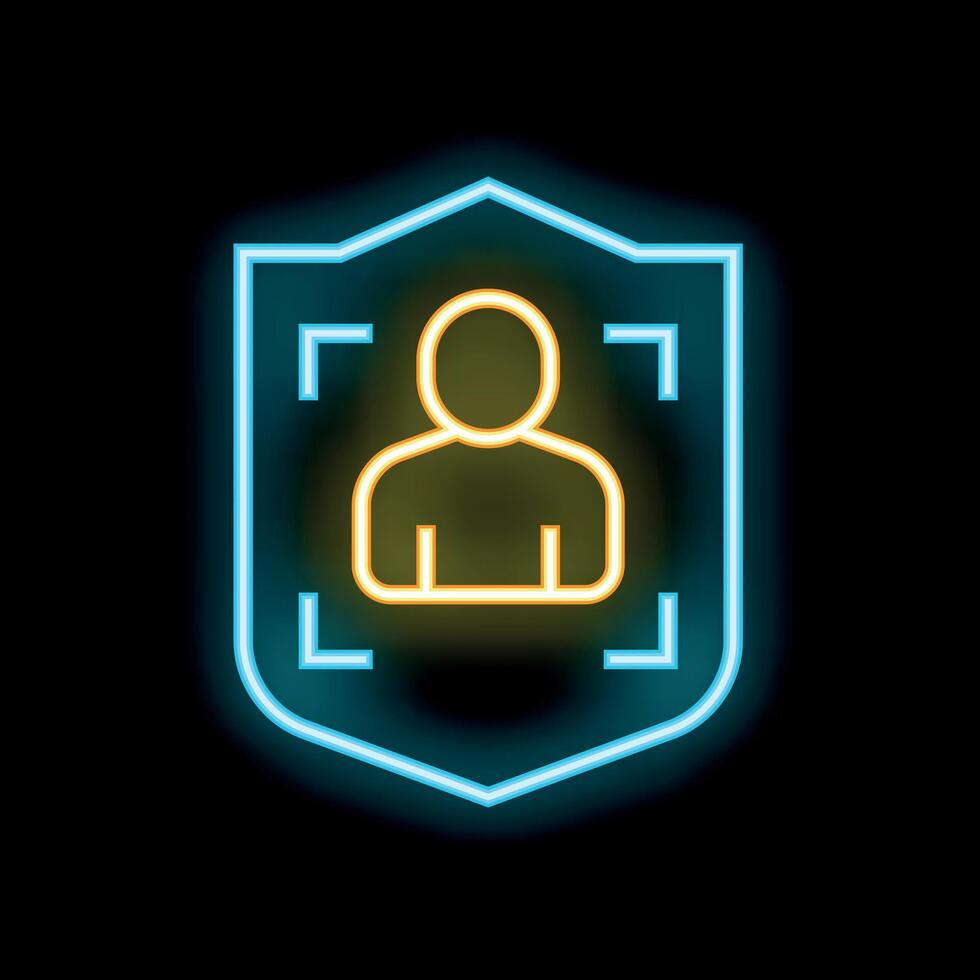 Neon shield protecting user data with facial recognition vector