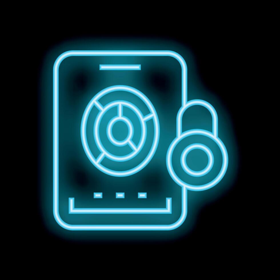 Neon icon of a padlock locking business data on a smartphone vector