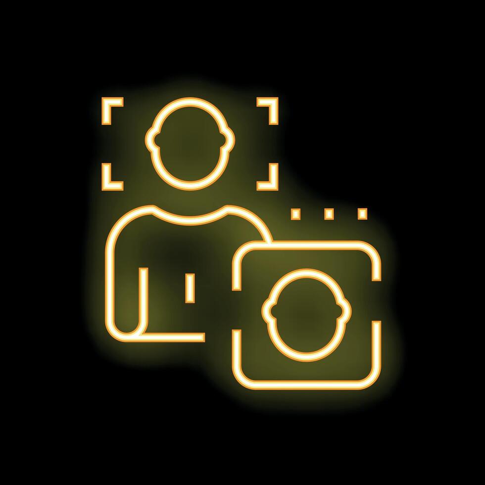 Neon yellow facial recognition system scanning man's identity vector
