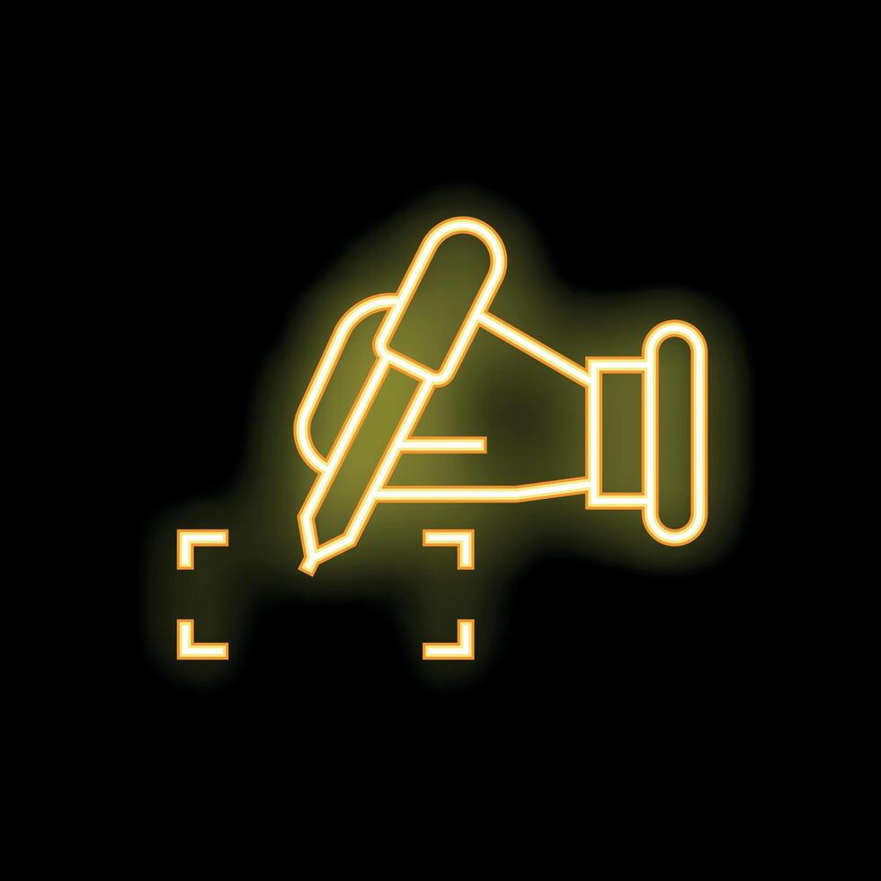Neon sign of hand holding pen writing on copywriting content creation vector