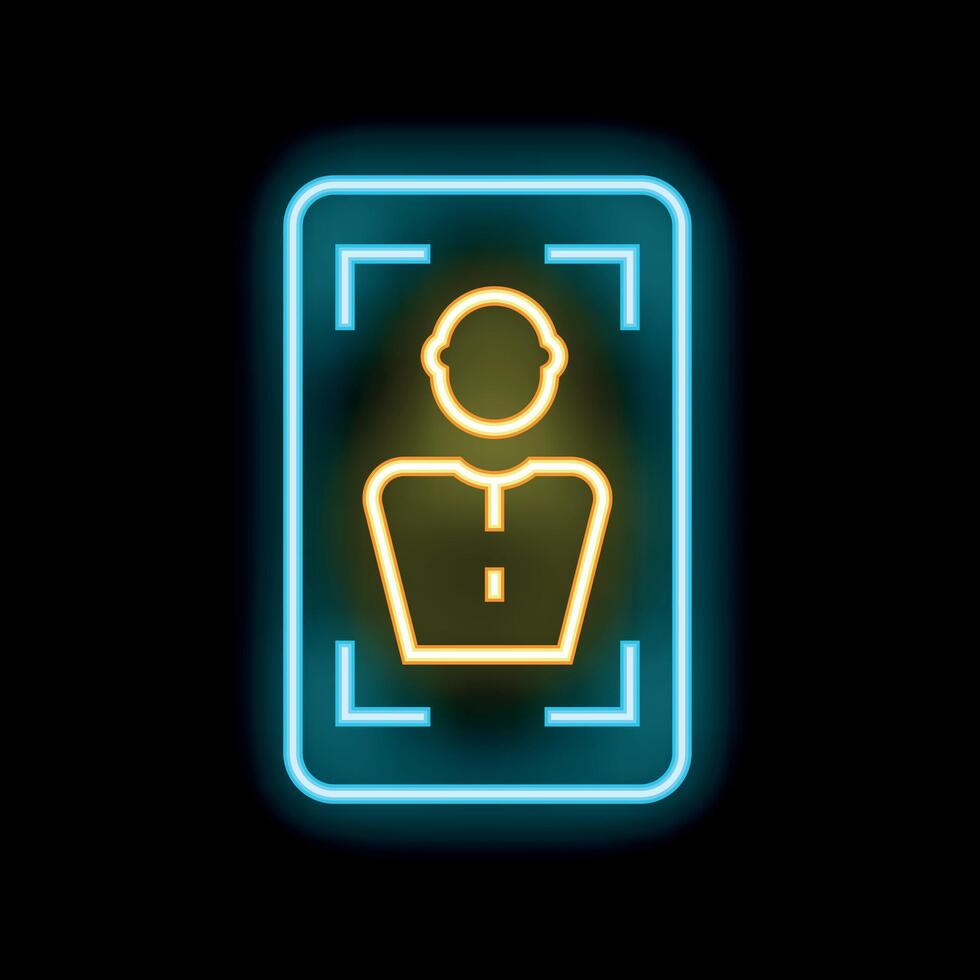 Neon sign representing facial recognition scanning a person vector