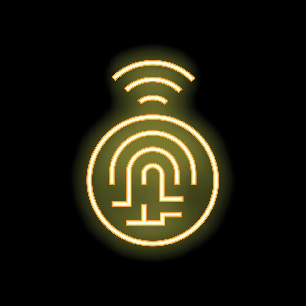 Neon icon of fingerprint accessing cloud computing system vector