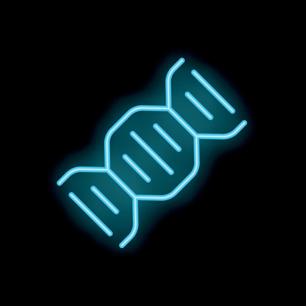 Neon blue dna double helix glowing on black background vector