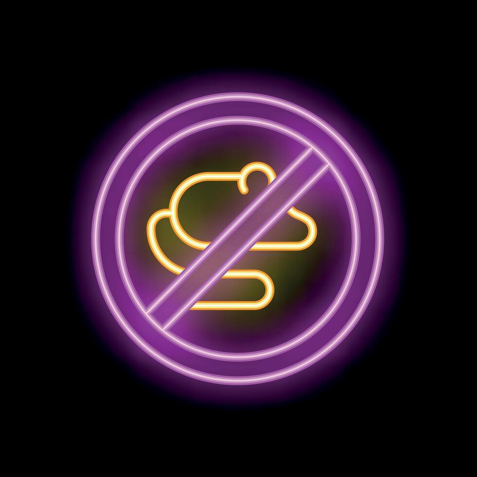 Glowing neon sign depicting no farting allowed symbol on black background vector