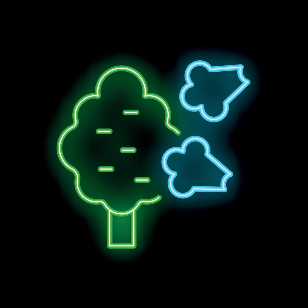 Glowing neon line tree with smoke cloud icon isolated on black background for your design vector