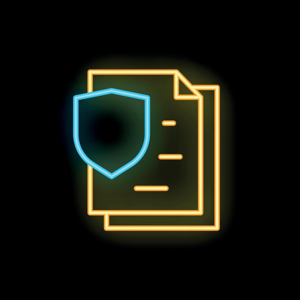Neon icon of shield protecting documents for data security concept vector