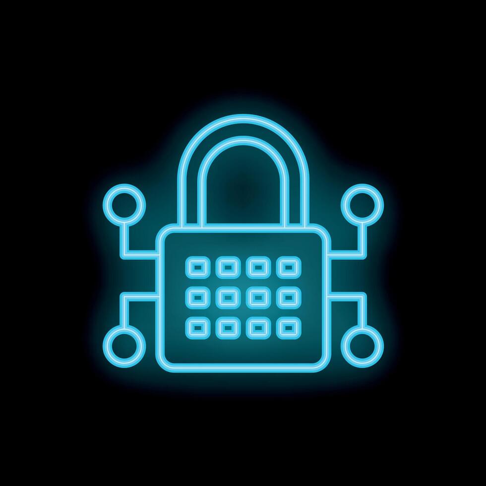 Neon padlock icon representing online security and data protection vector