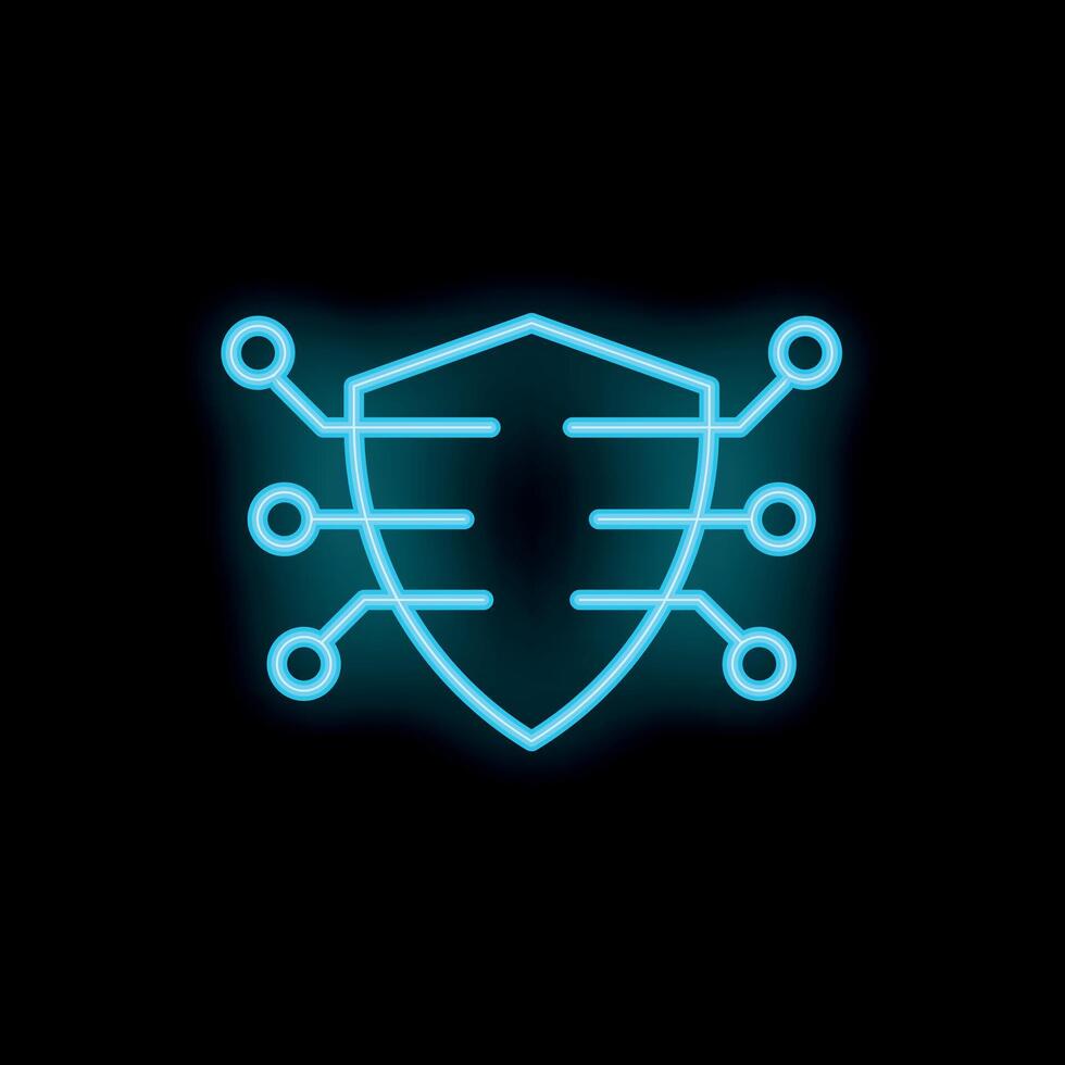 Neon cyber security shield protecting digital information with nodes vector