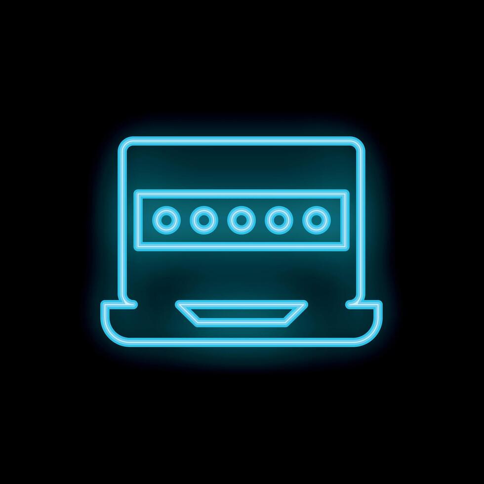 Neon blue laptop showing password protected login screen icon vector