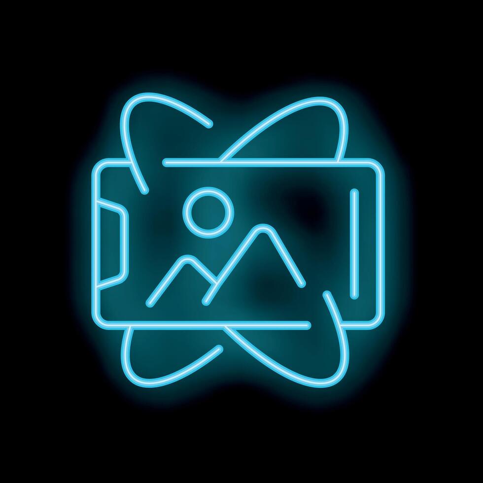 Neon icon of smartphone displaying image with swirling shapes vector
