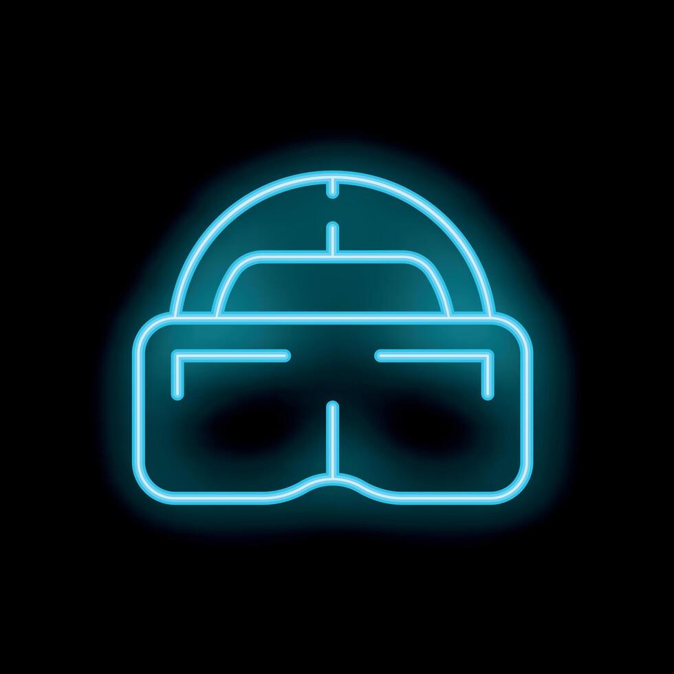 Neon icon of virtual reality headset glowing on black background vector