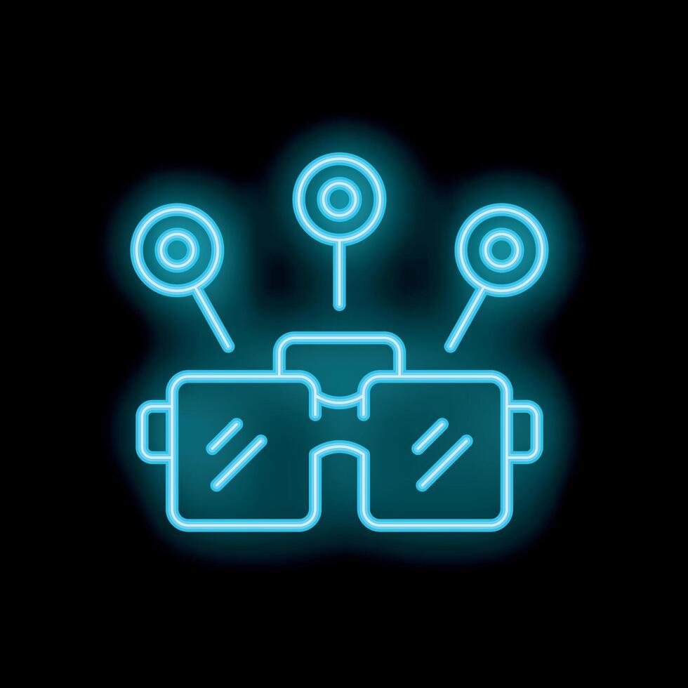 Neon icon of vr glasses emitting light beams representing virtual reality experience vector