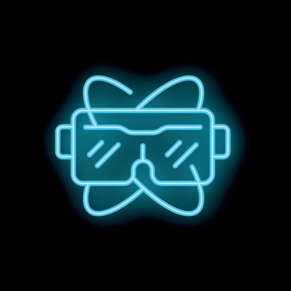 Neon sign of vr glasses and atom model symbolizing scientific virtual reality vector