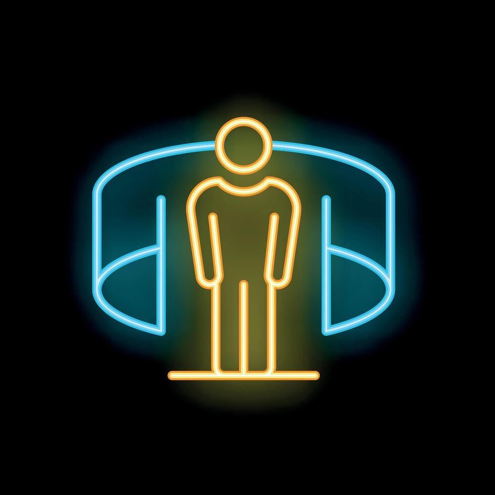 Neon sign of a man standing inside a rotating cylinder vector