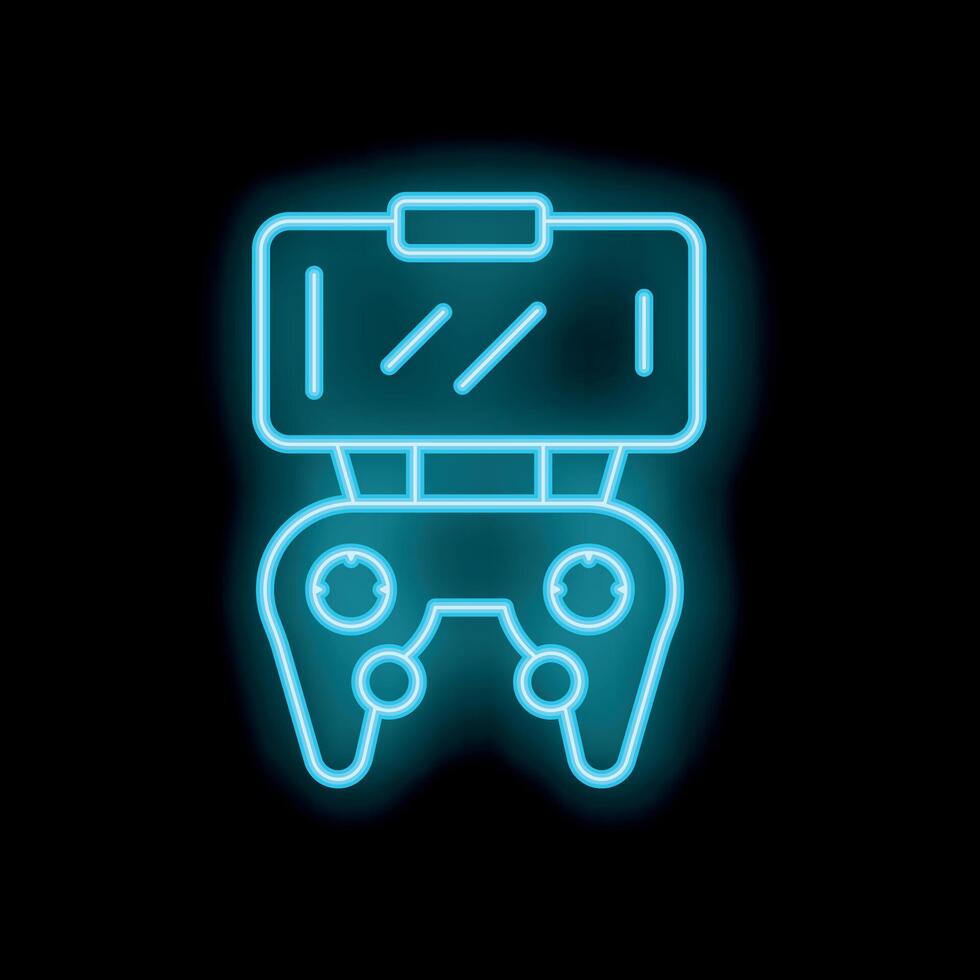Neon sign of smartphone holding game controller for mobile gaming vector