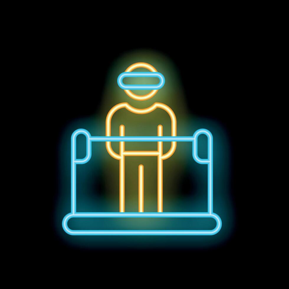 Neon icon of a man wearing vr headset running on a treadmill vector