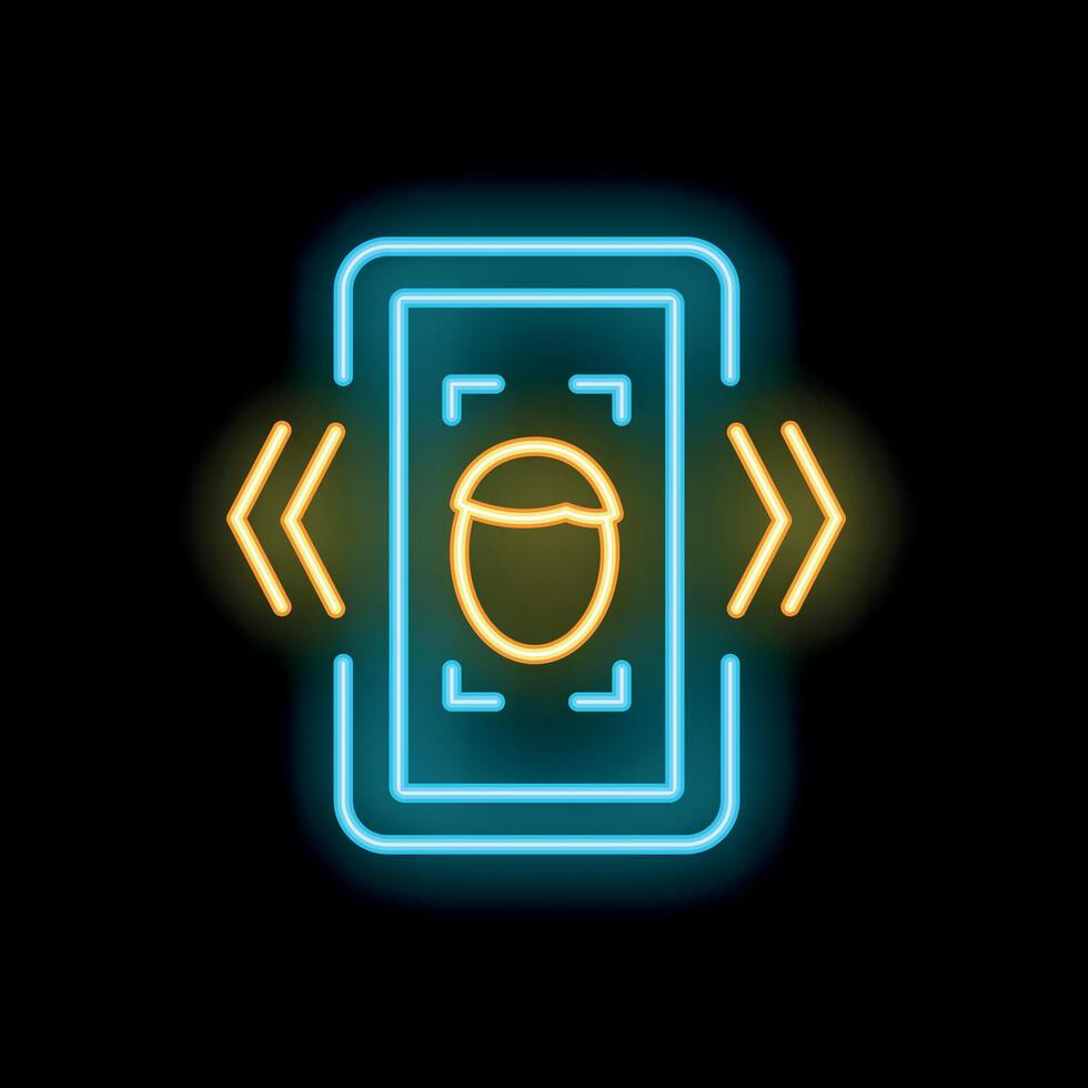 Smartphone scanning face with facial recognition neon sign vector