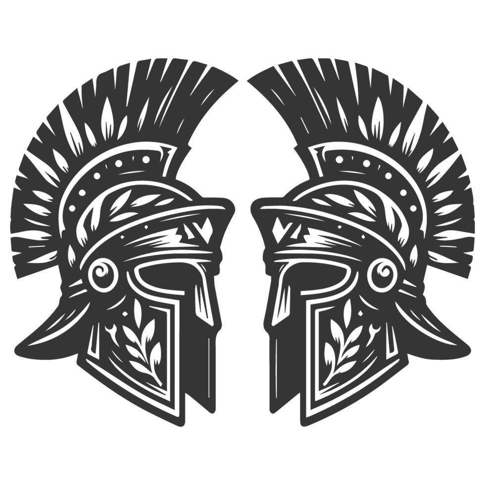 Two spartan helmets with feathers on the sides vector
