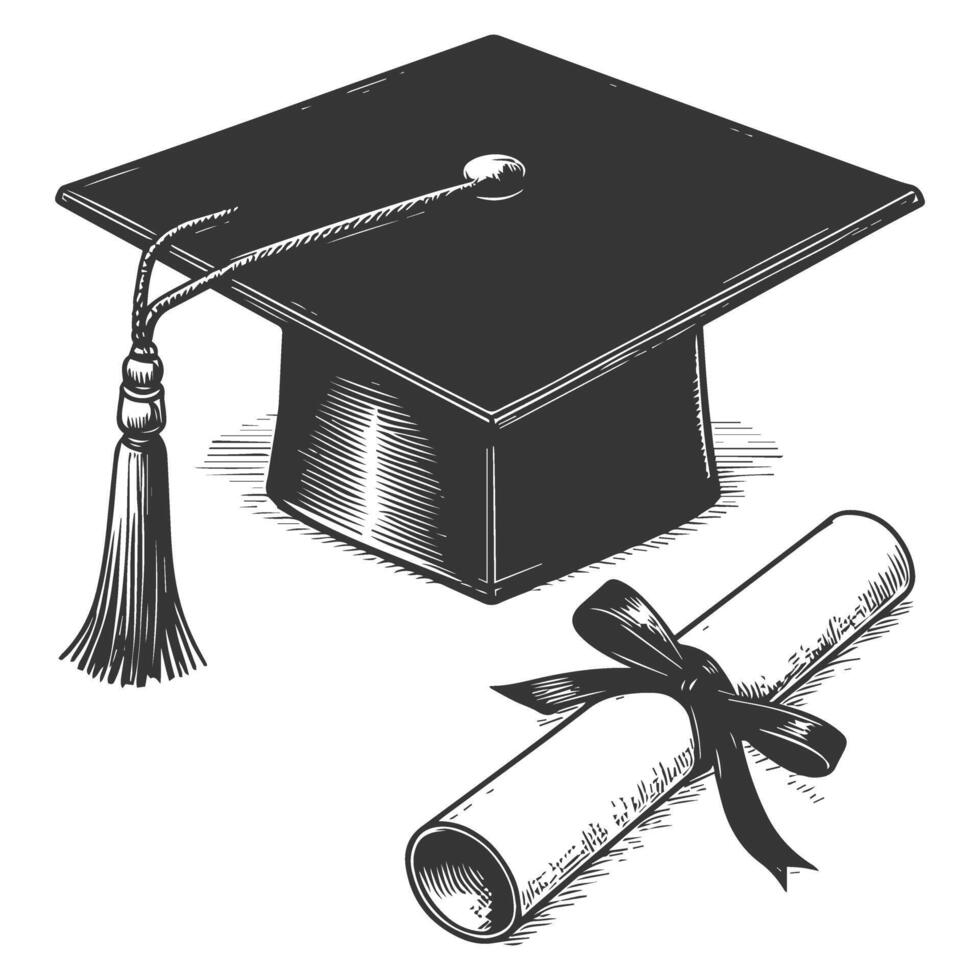 Graduation cap and diploma illustration vector