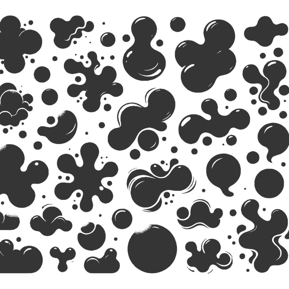A set of black and white ink splatter shapes vector