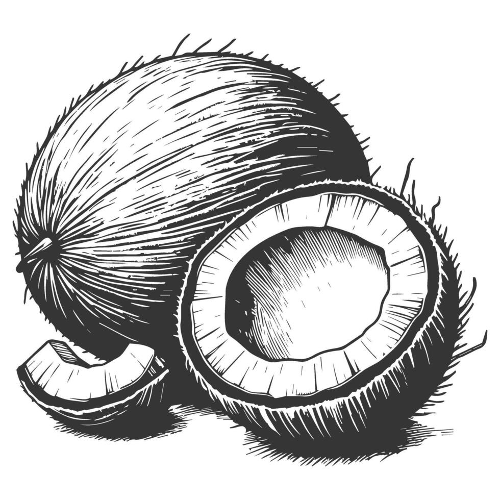 Coconut black and white sketch illustration vector